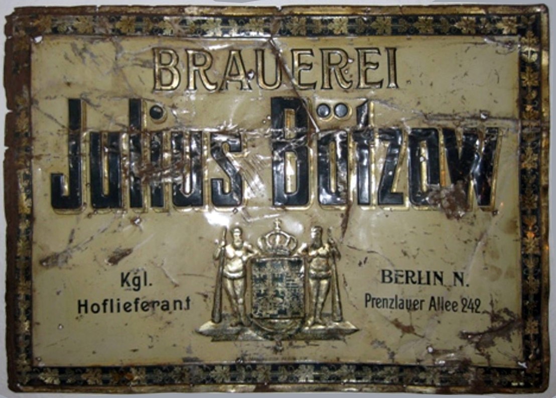 Blechschild der Bötzow Brauerei, um 1900